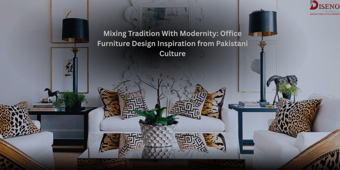 Furniture design showcasing modern office furniture inspired by traditional Pakistani craftsmanship